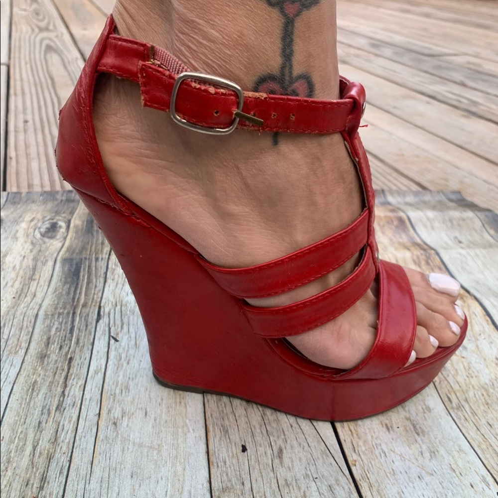 Red Leather Wedges